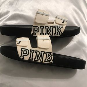 VICTORIA'S SECRET PINK WHITE DOUBLE STRAP SLIDES